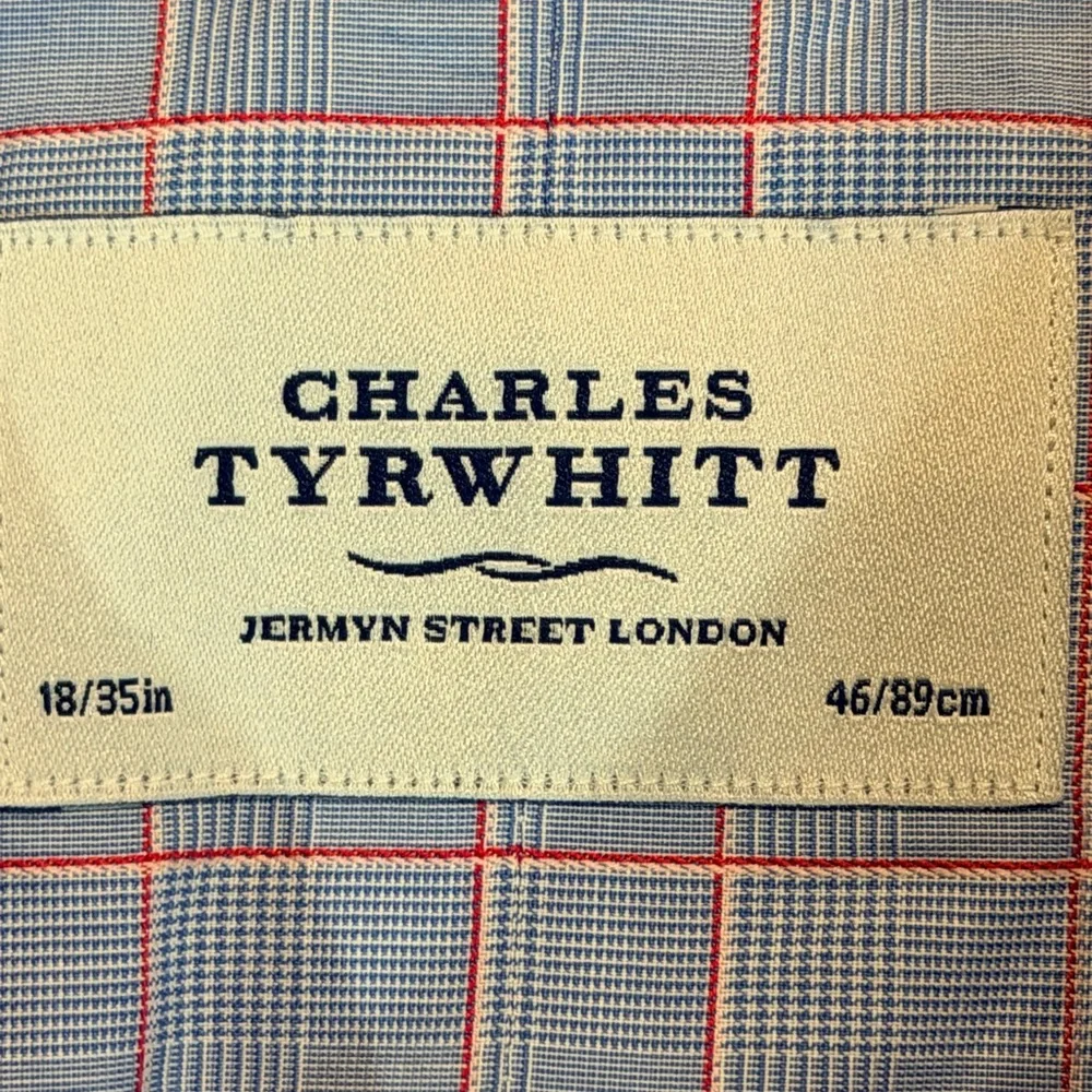 Charles Tyrwhitt Mens 18/35 Blue Check Non-Iron Classic Fit Dress Shirt - Picture 4 of 6